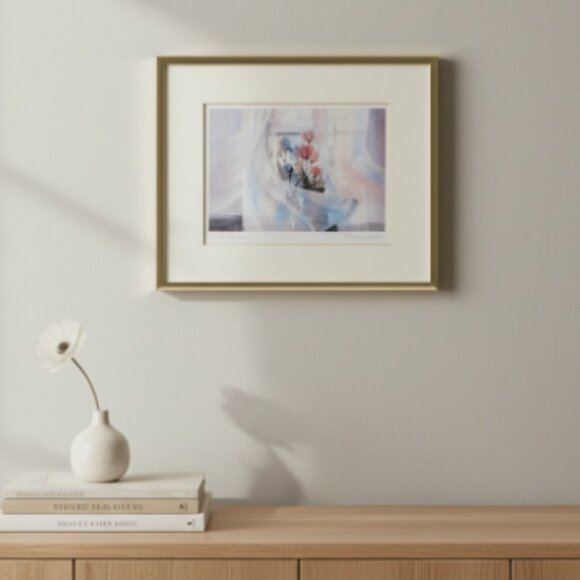 Brent Heighton Veiled Flowers Gold Framed Signed Art Print, 11”H x 9.5”W - Picture 1 of 8